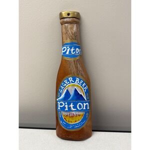 Piton Lager Beer Wooden Bottle Decor St Lucia Souvenir Hand Painted 2013